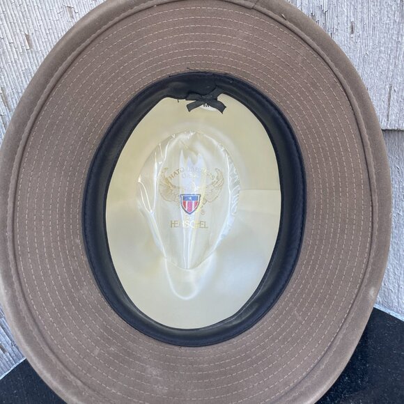 x2 Henschel Leather Fedora Hat Lot of 2 Vtg Brown and Cream Medium Made USA - Picture 7 of 16